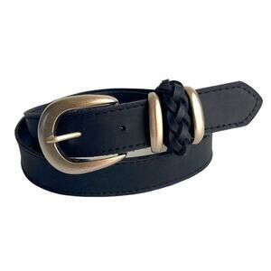 Black Faux Leather Belt Silver Tone‎ Buckle Vegan Friendly Womens Medium